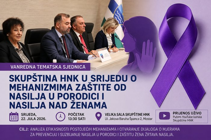 Skupština HNK: Tematska sjednica o zaštiti od nasilja u porodici i nasilja nad ženama